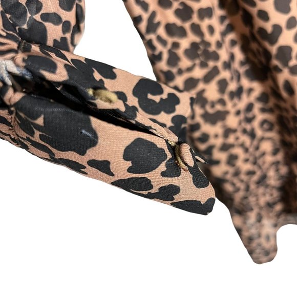 Lulus Black Brown Leopard Print Long Sleeve Babydoll Dress Medium - Picture 4 of 12